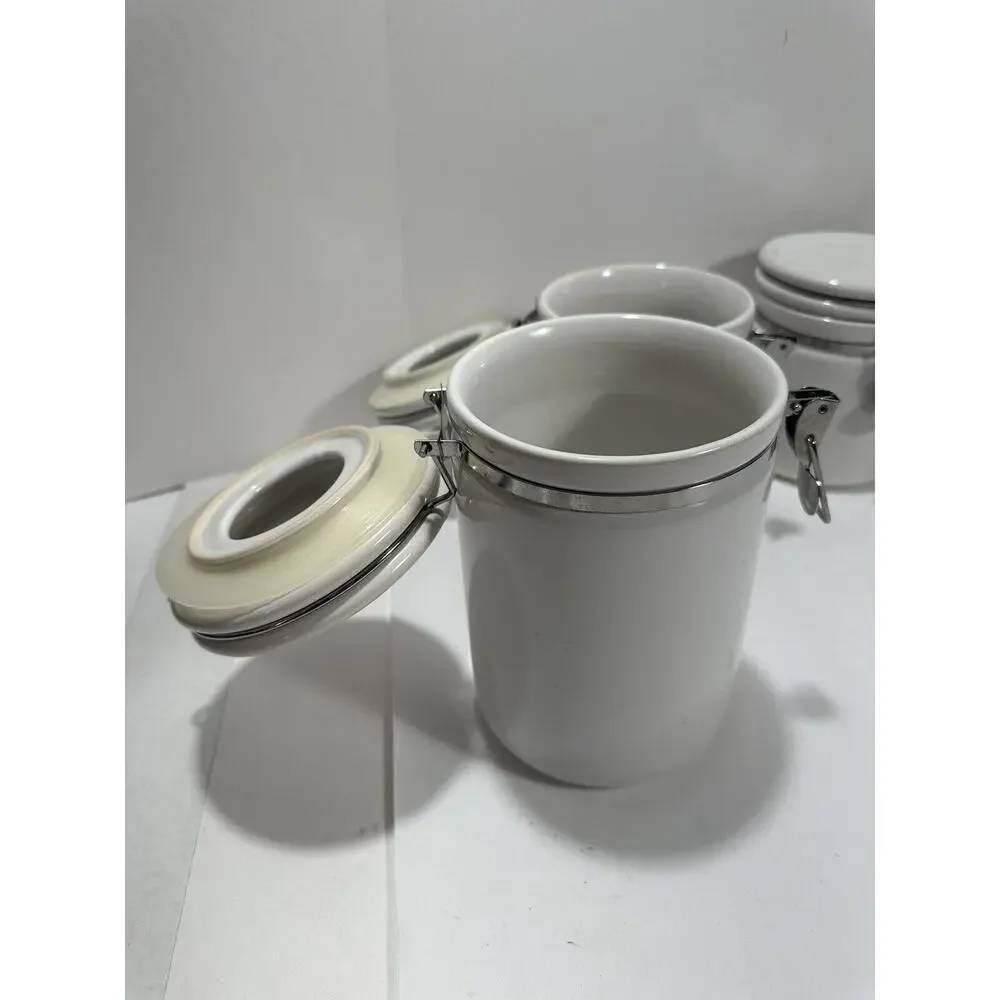 Linens N Things Set Of 4 Canisters Lock Jar airtight seal White Canister‎ Coffee